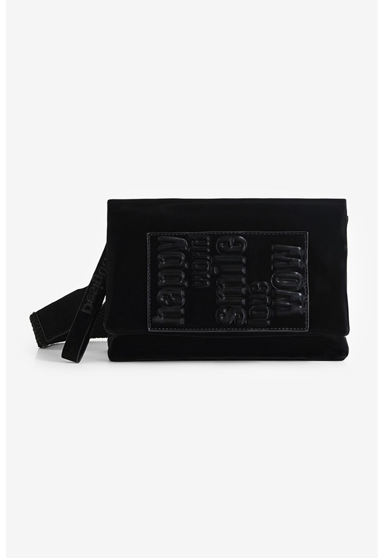 Geanta crossbody cu text in relief pe clapa