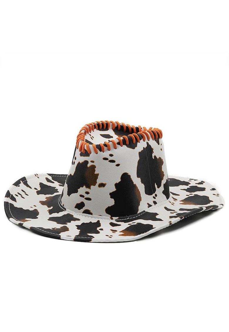 Palarie dama - alba - animal print - din piele ecologica - stil cowboy - Elita -