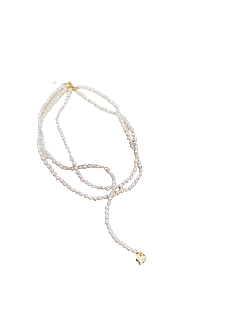 Colier auriu - lung - cu perle si inimioara - Ingun C2 -