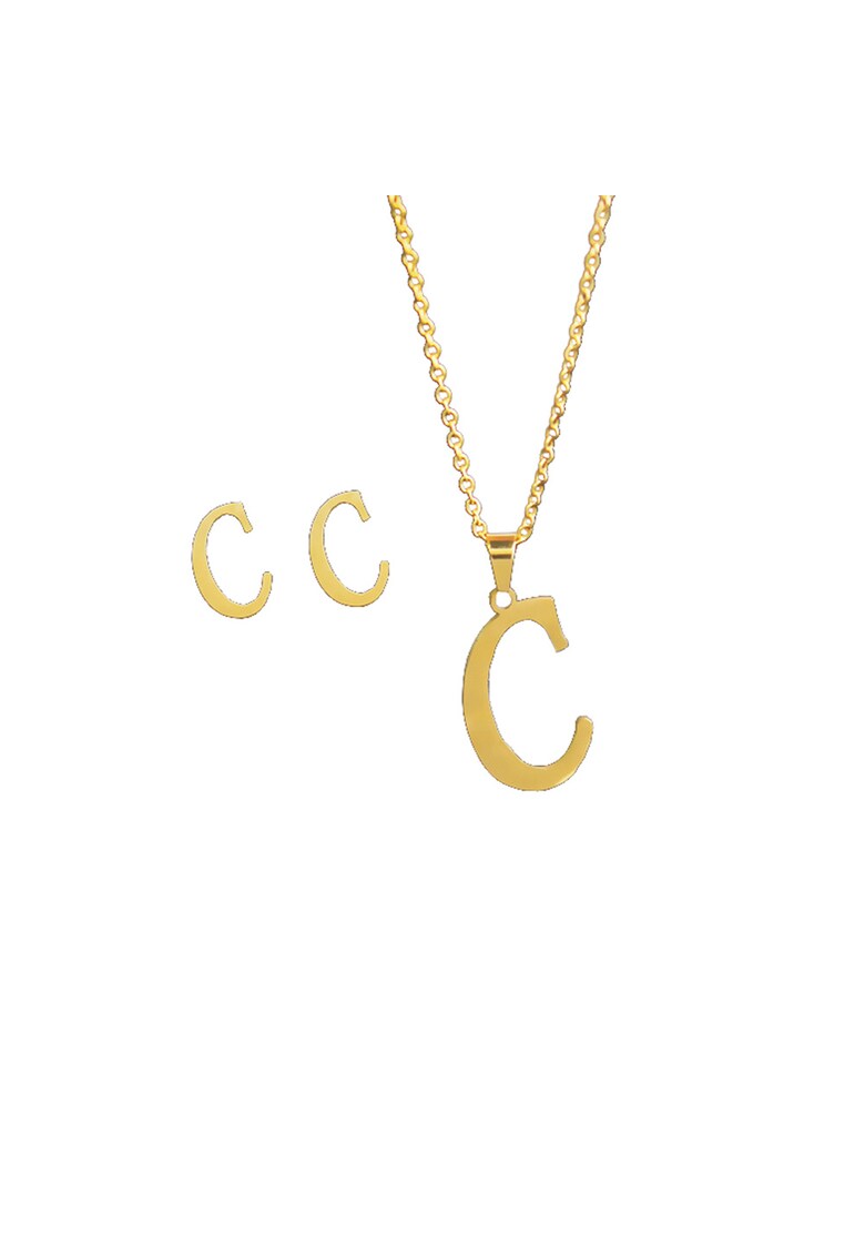 Set colier si cercei inox 4114C - Auriu - lungime 45 cm