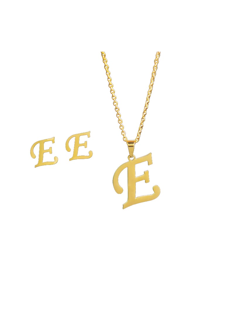 Set colier si cercei inox 4114E - Auriu - lungime 45 cm