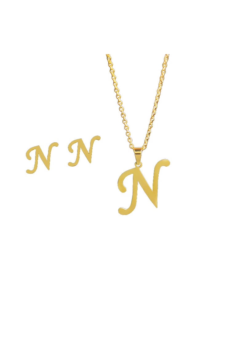 Set colier si cercei inox 4114N - Auriu - lungime 45 cm