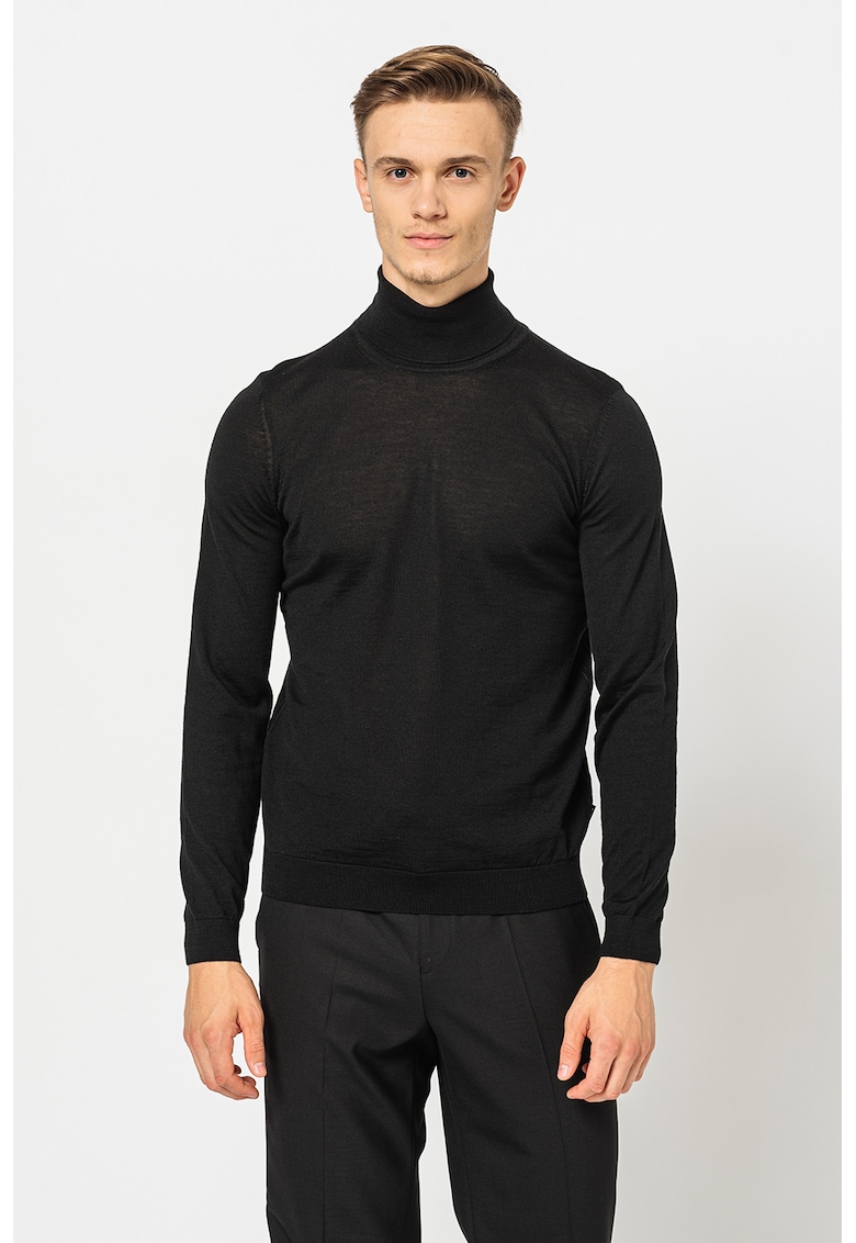 Pulover slim fit din lana virgina cu guler inalt Musso