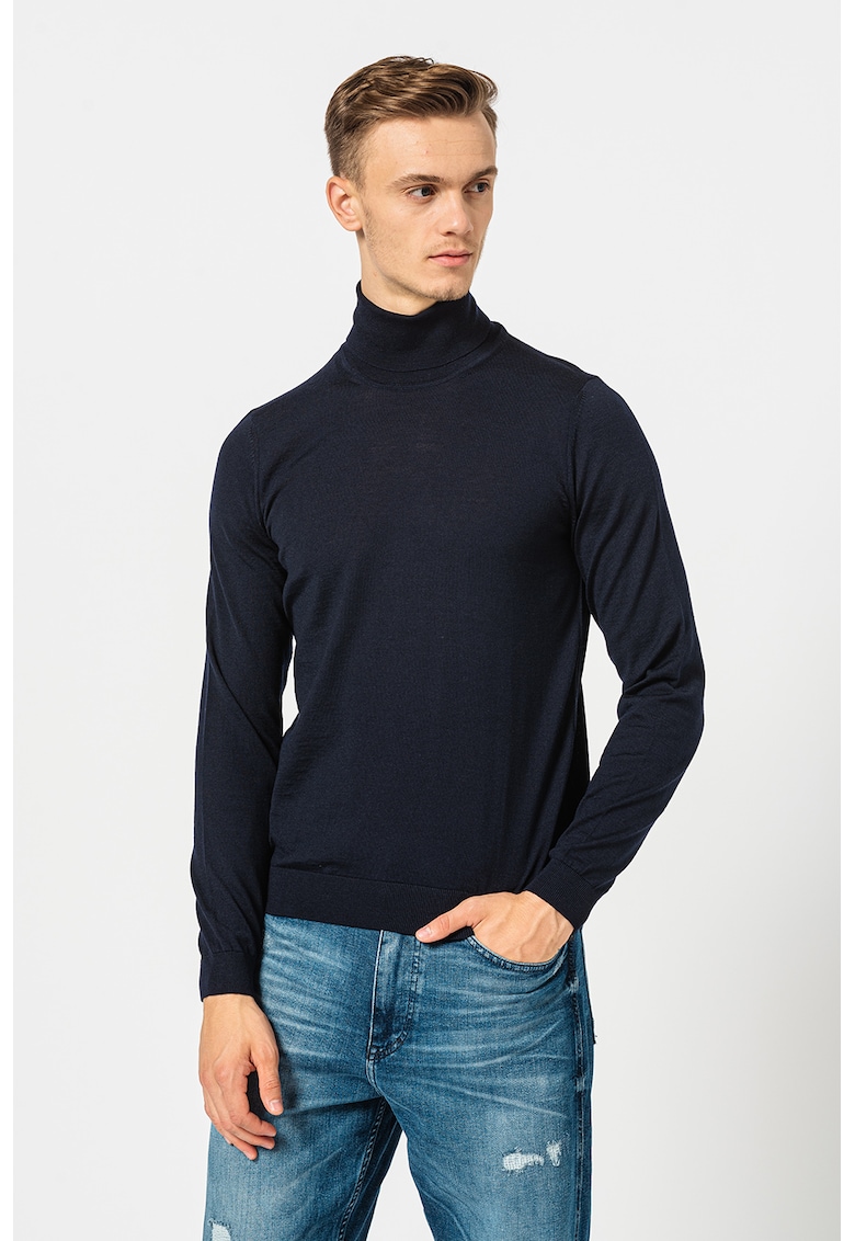 Pulover slim fit din lana virgina cu guler inalt Musso