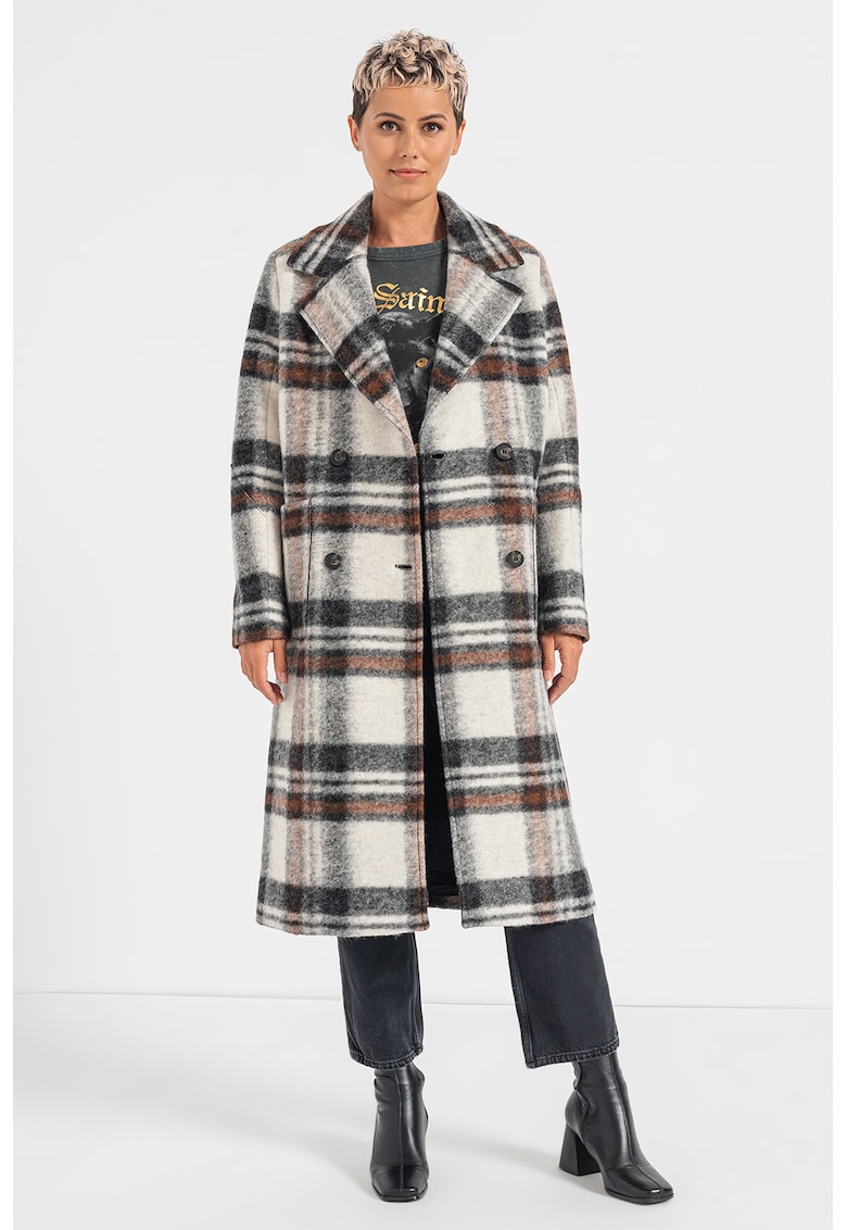 Palton din amestec de lana cu model in carouri Esme AllSaints imagine reduss.ro 2022