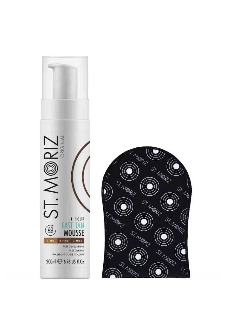 Set pentru Autobronzare Profesionala ST MORIZ cu Spuma cu Efect Rapid in 1 ora - 2 ore - 3 ore si Manusa