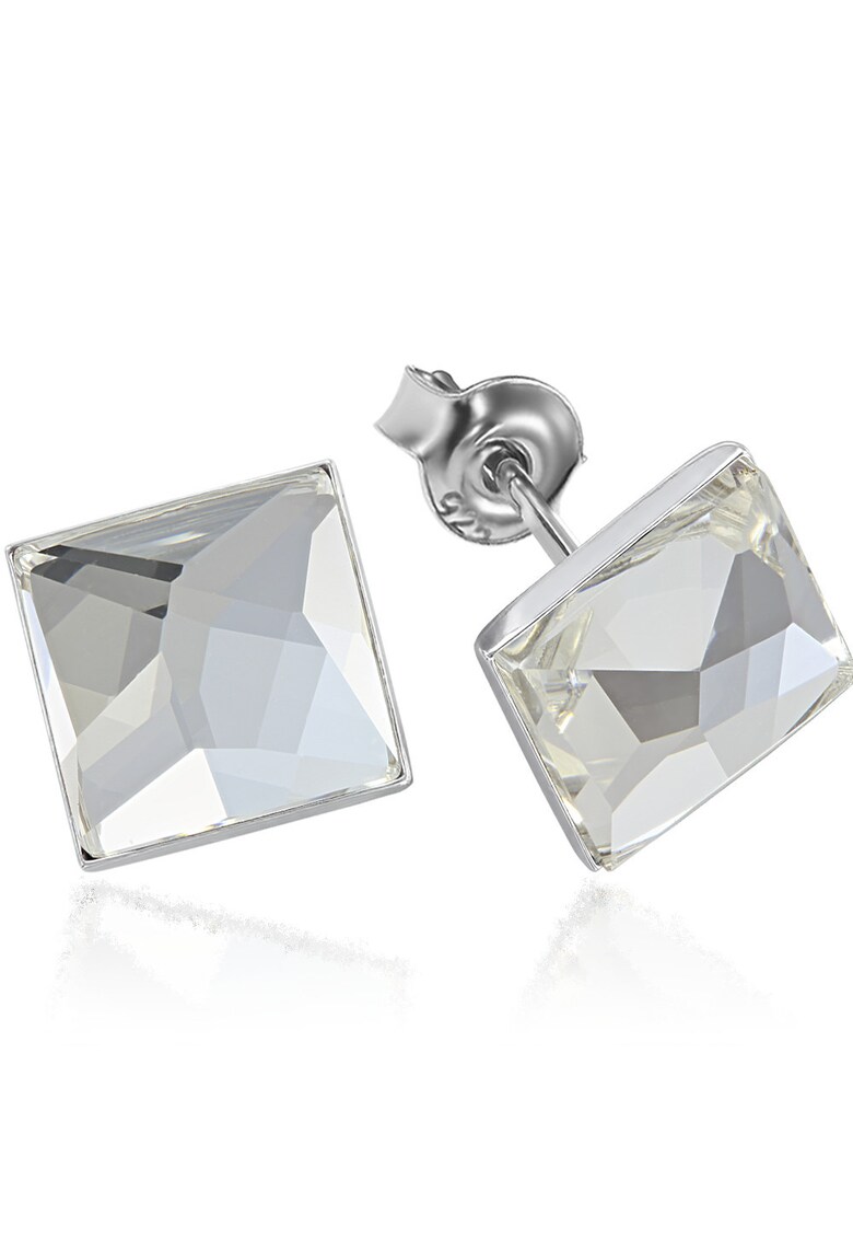 Cercei Argint 925 placat cu rodiu cu cristale Swarovski® Square 10mm - Surub - Alb