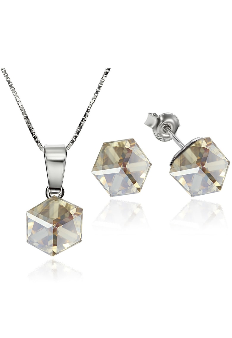 Set Argint 925 placat cu rodiu cu cristale Swarovski® Cubic 6mm - Surub + Lant - Auriu