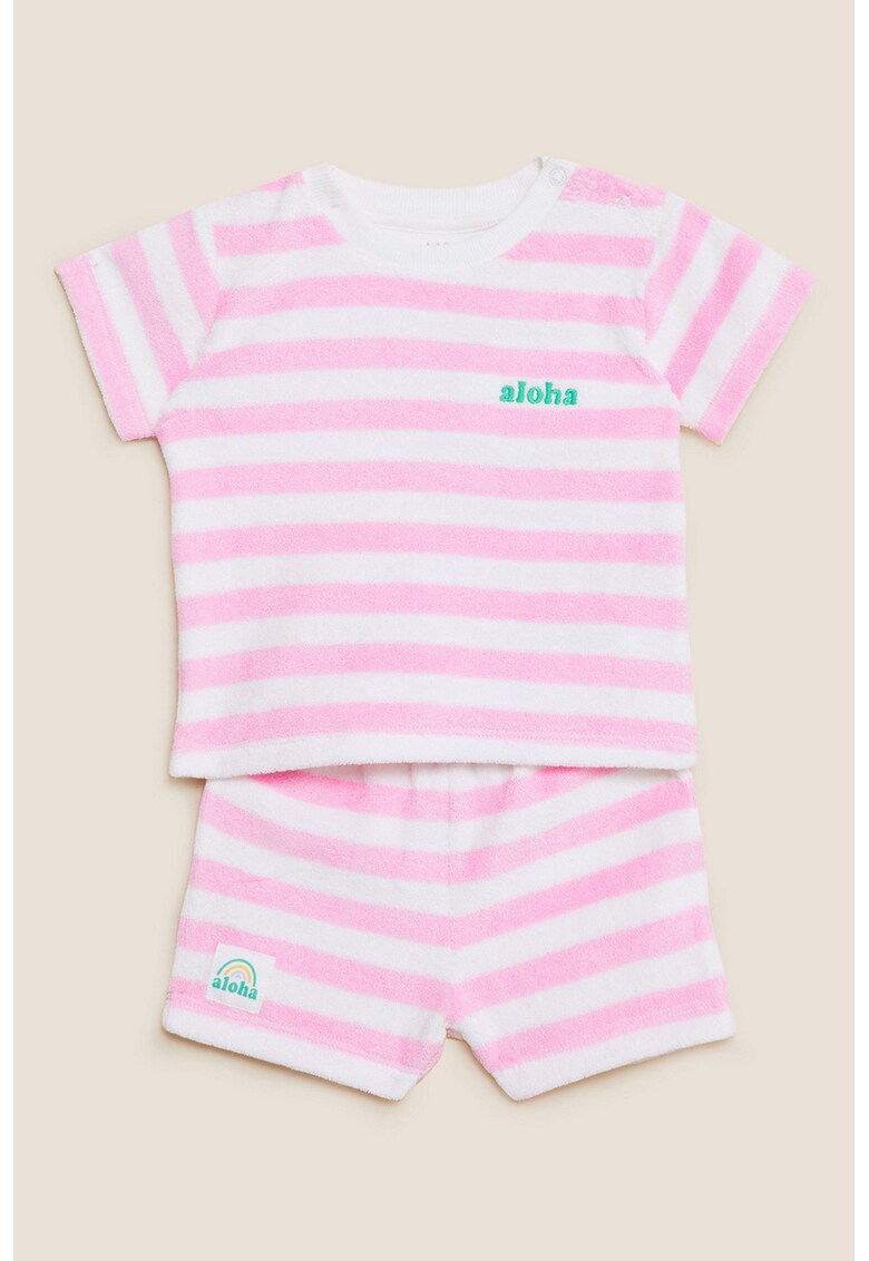 Set de pantaloni scurti si tricou cu model in dungi