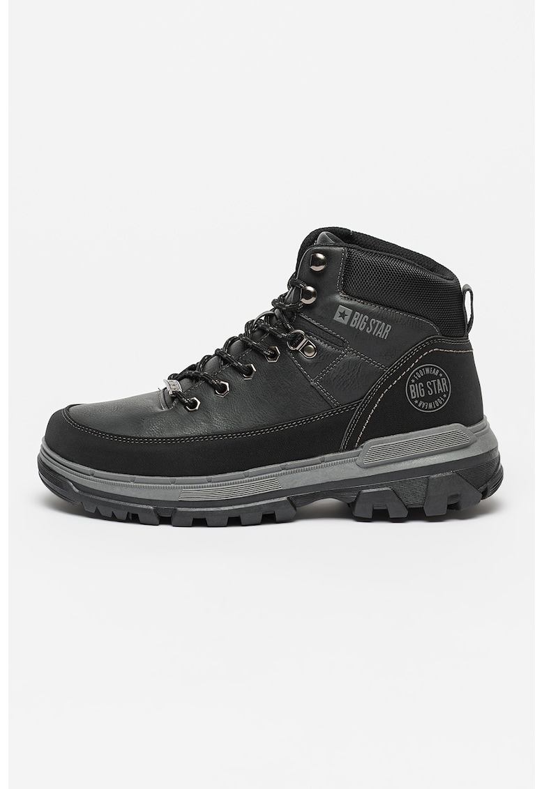 Big Star Ghete de piele ecologica cu garnituri textile - Negru stins/Gri inchis