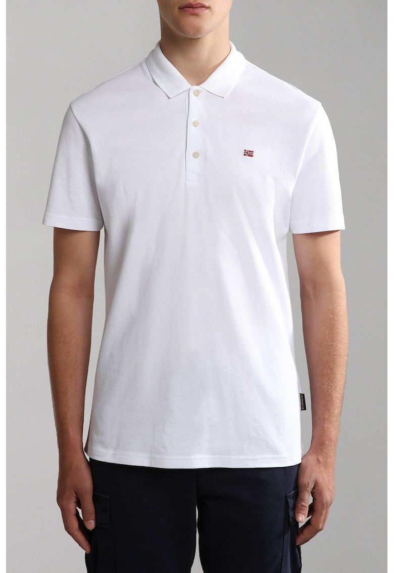 Tricou polo din bumbac cu detaliu logo - Alb