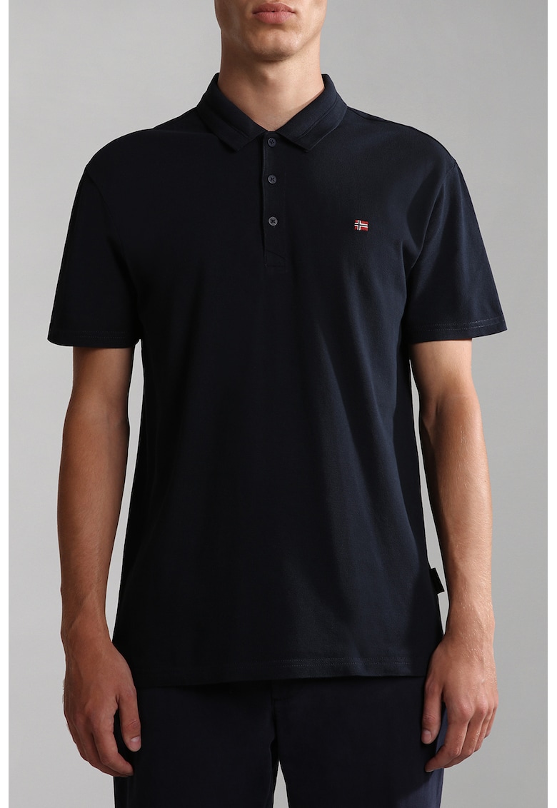Tricou polo din bumbac cu detaliu logo - Negru