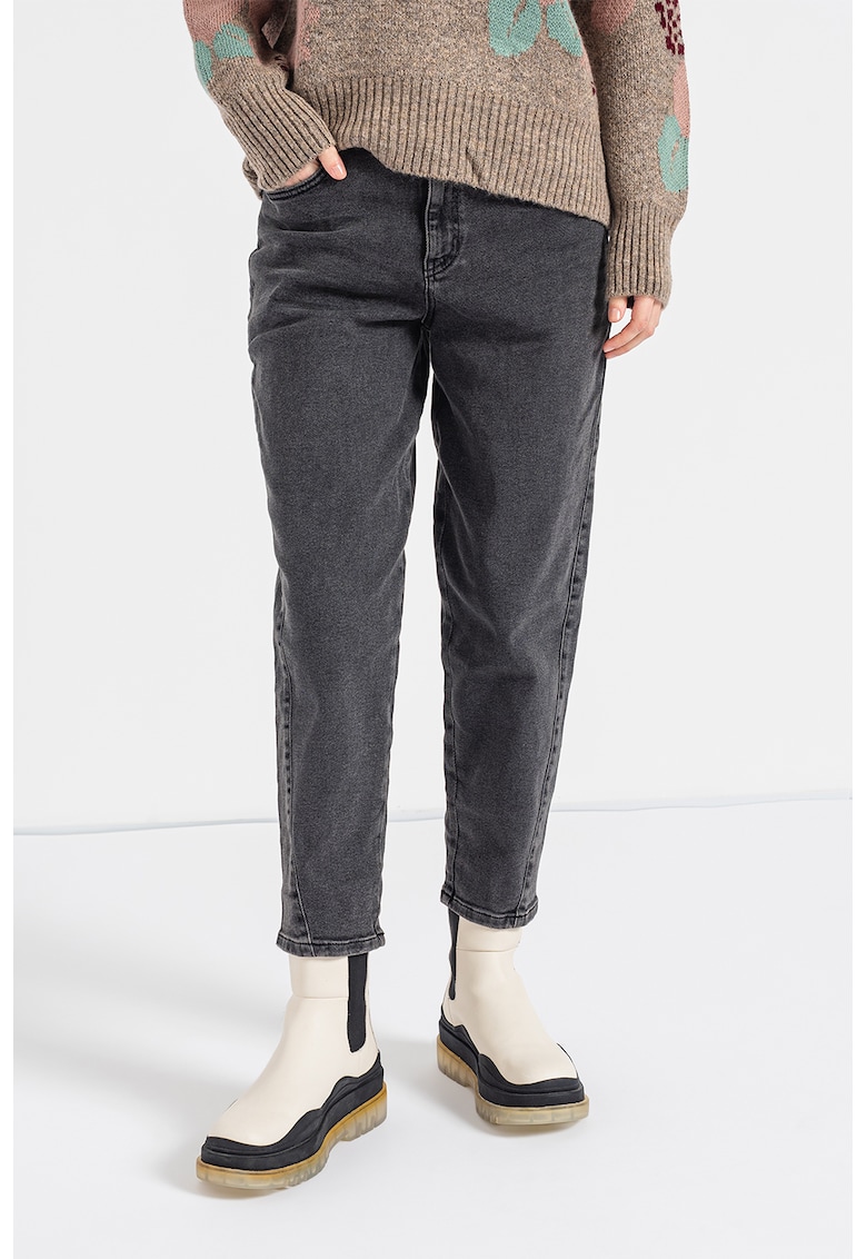 Blugi crop mom cu talie inalta - Gri inchis