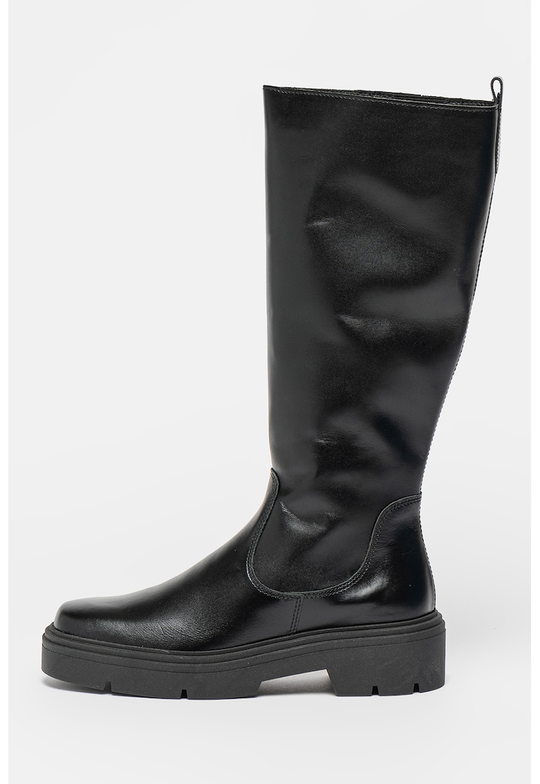 Cizme lungi pana la genunchi din piele - Negru