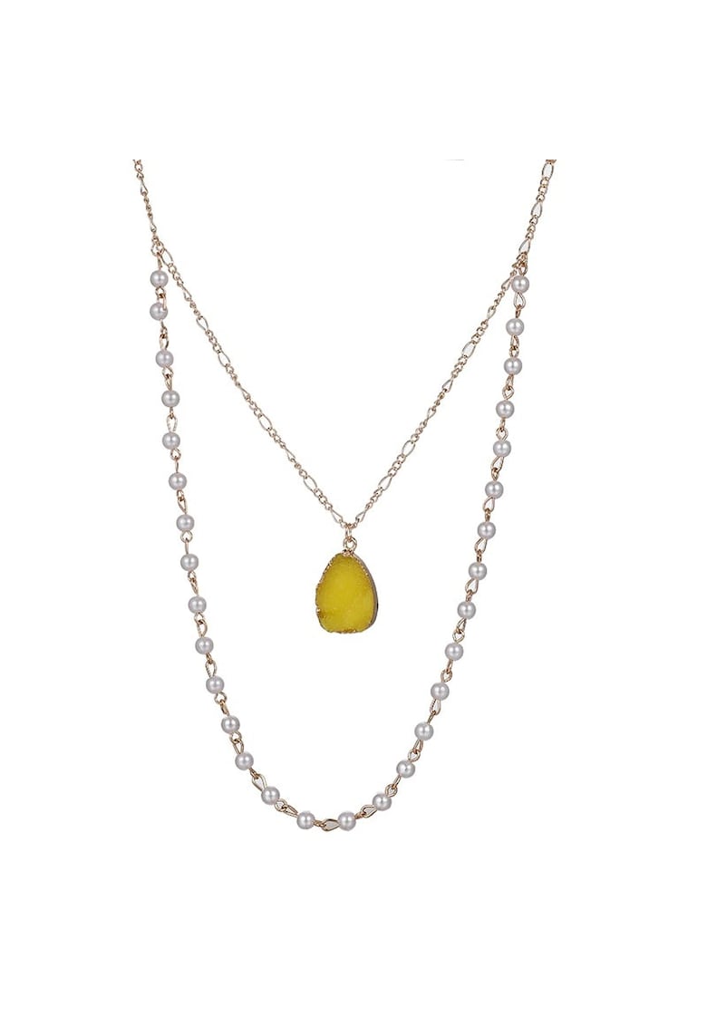 Colier auriu - in 2 straturi - cu piatra si perle - Madsea C29 -