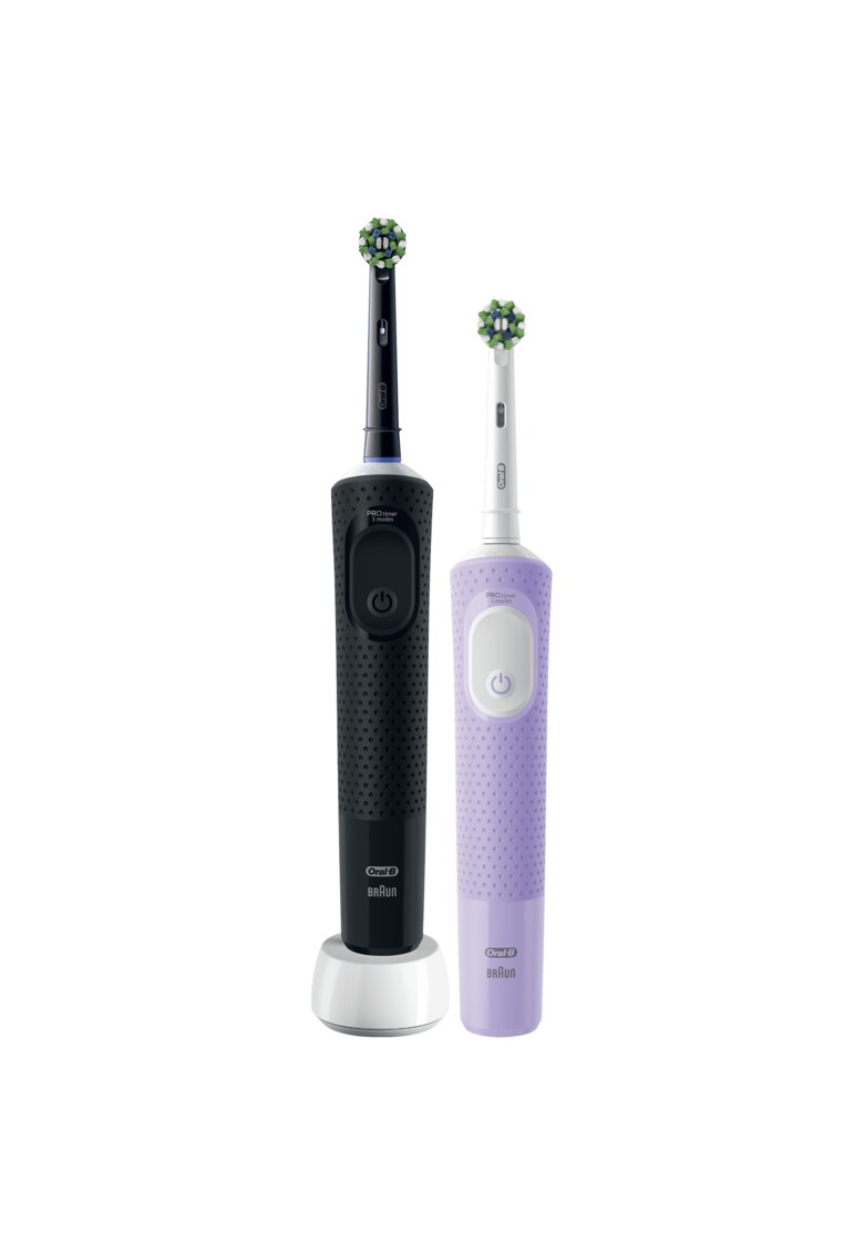 Set 2 x periuta de dinti electrica vitality pro - curatare 2d - 3 programe - 1 incarcator - 2 capete - negru/violet