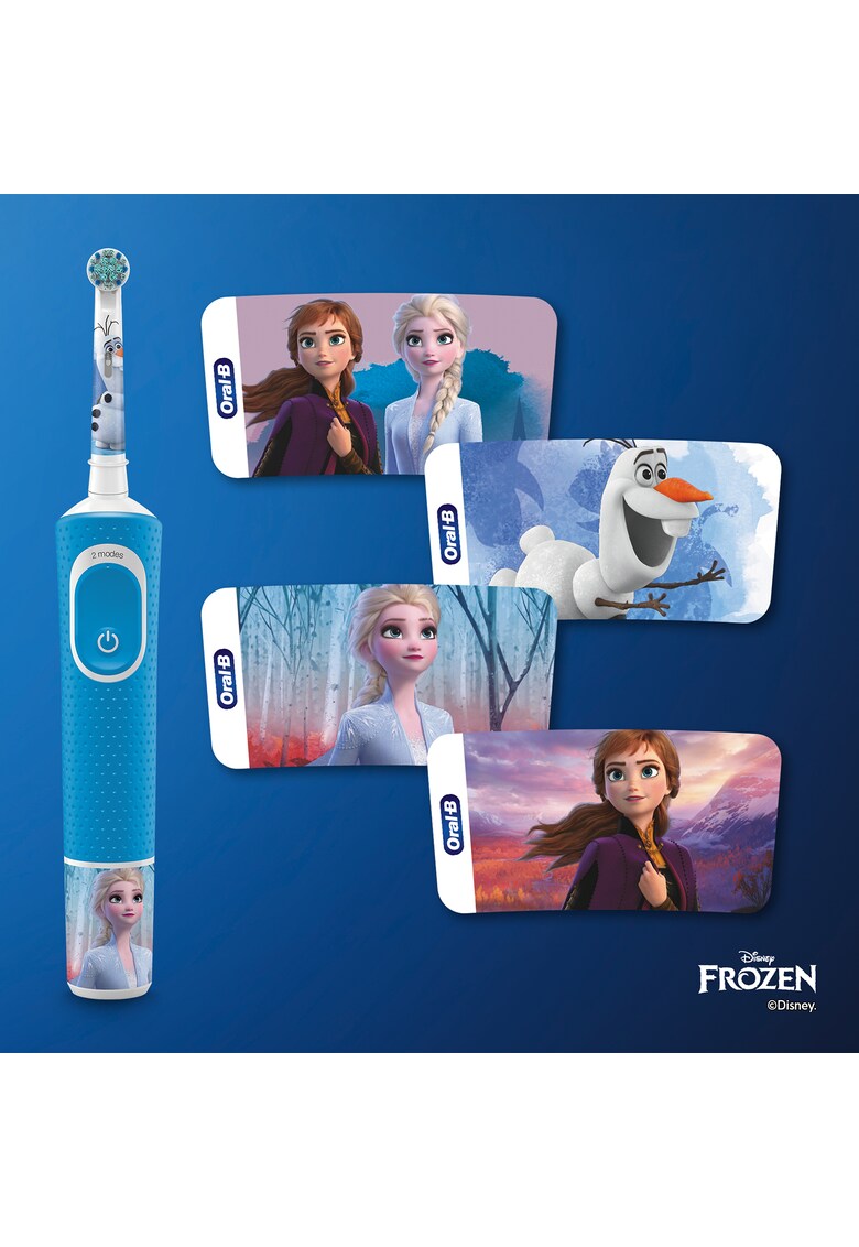 Periuta de dinti electrica vitality frozen pentru copii - curatare 2d - 2 programe - 1 capat - 4 stickere incluse - trusa de calatorie - albastru