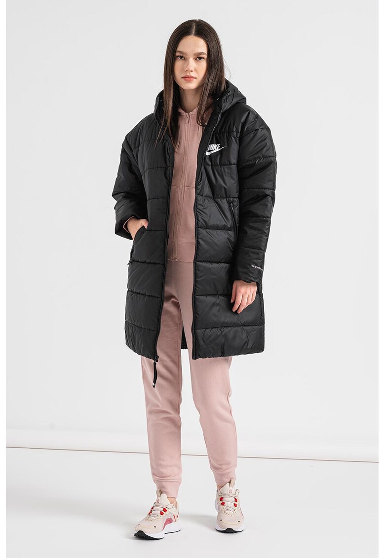 Geaca midi cu gluga Sportswear - Negru