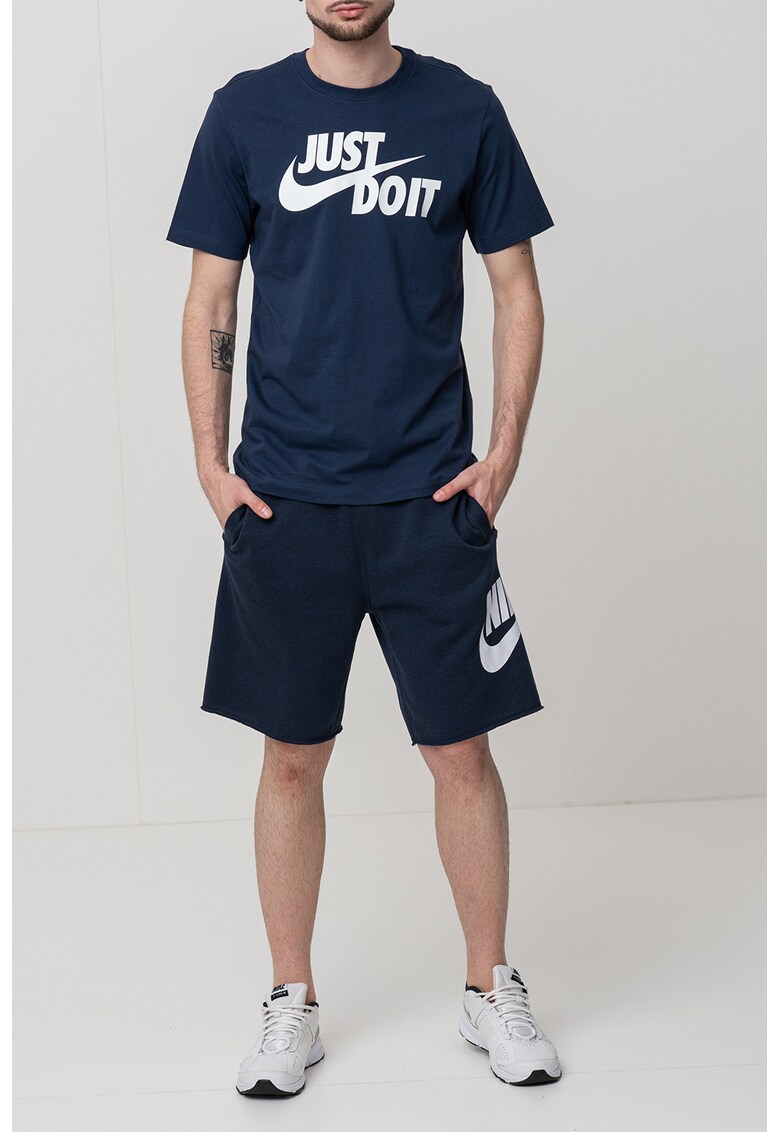 Tricou de bumbac cu imprimeu logo si text Swoosh - Alb/Bleumarin