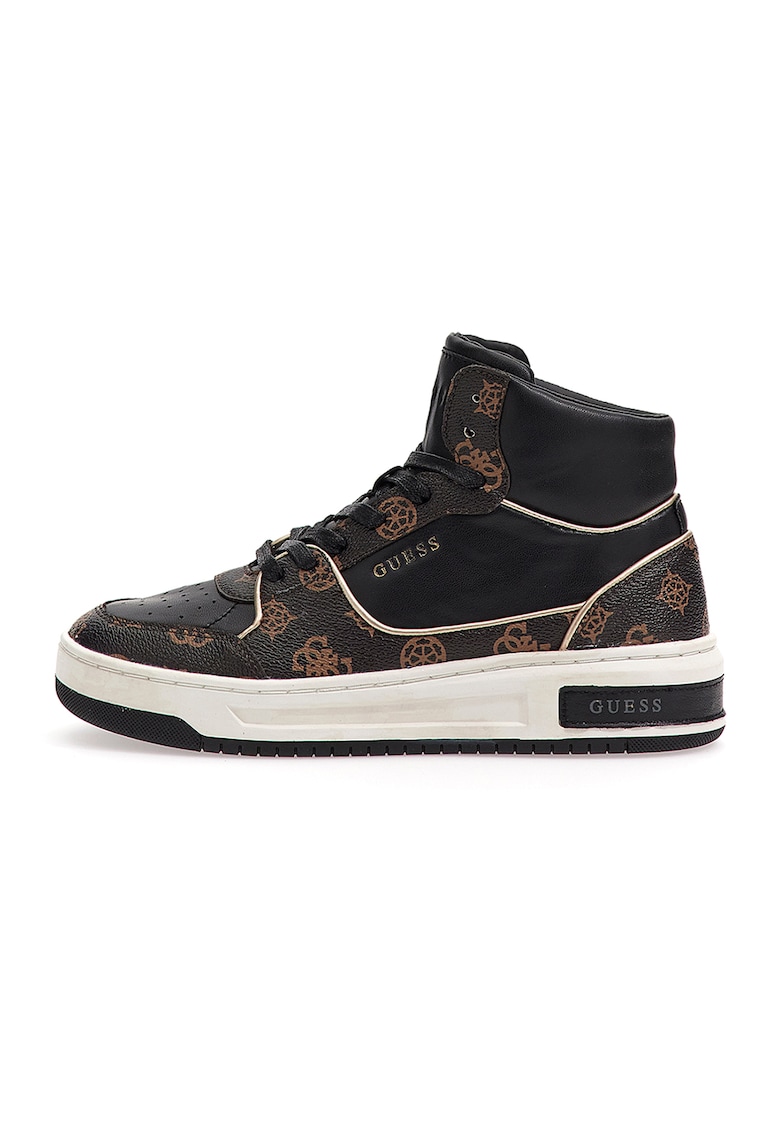 Pantofi sport mid-high de piele ecologica cu segmente logo - Maro inchis/Negru