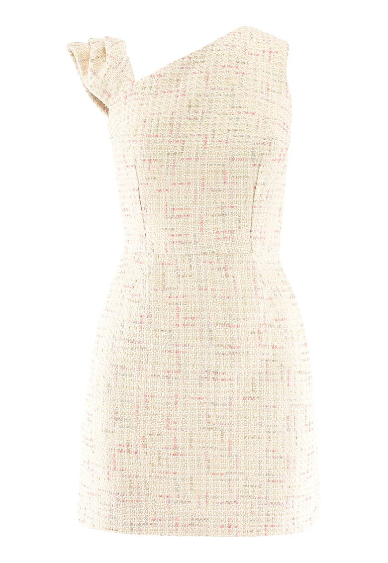 Rochie mini de in cu funda in lateral - Roz/Crem