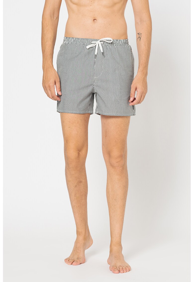 Pantaloni scurti de baie cu model in dungi si snur de ajustare in talie