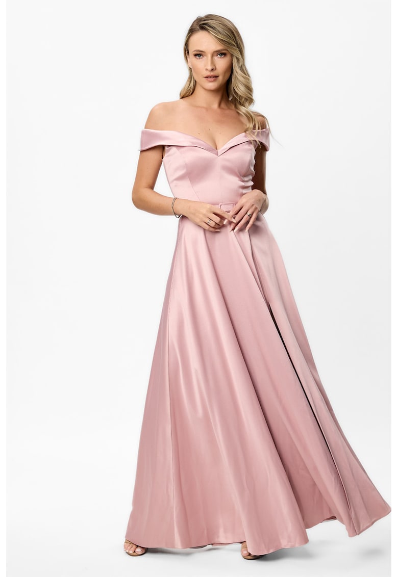 Rochie cu decolteu pe umeri si slit lateral adanc