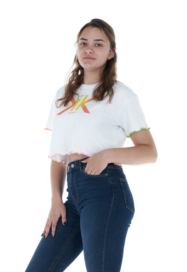 Tricou crop cu imprimeu logo