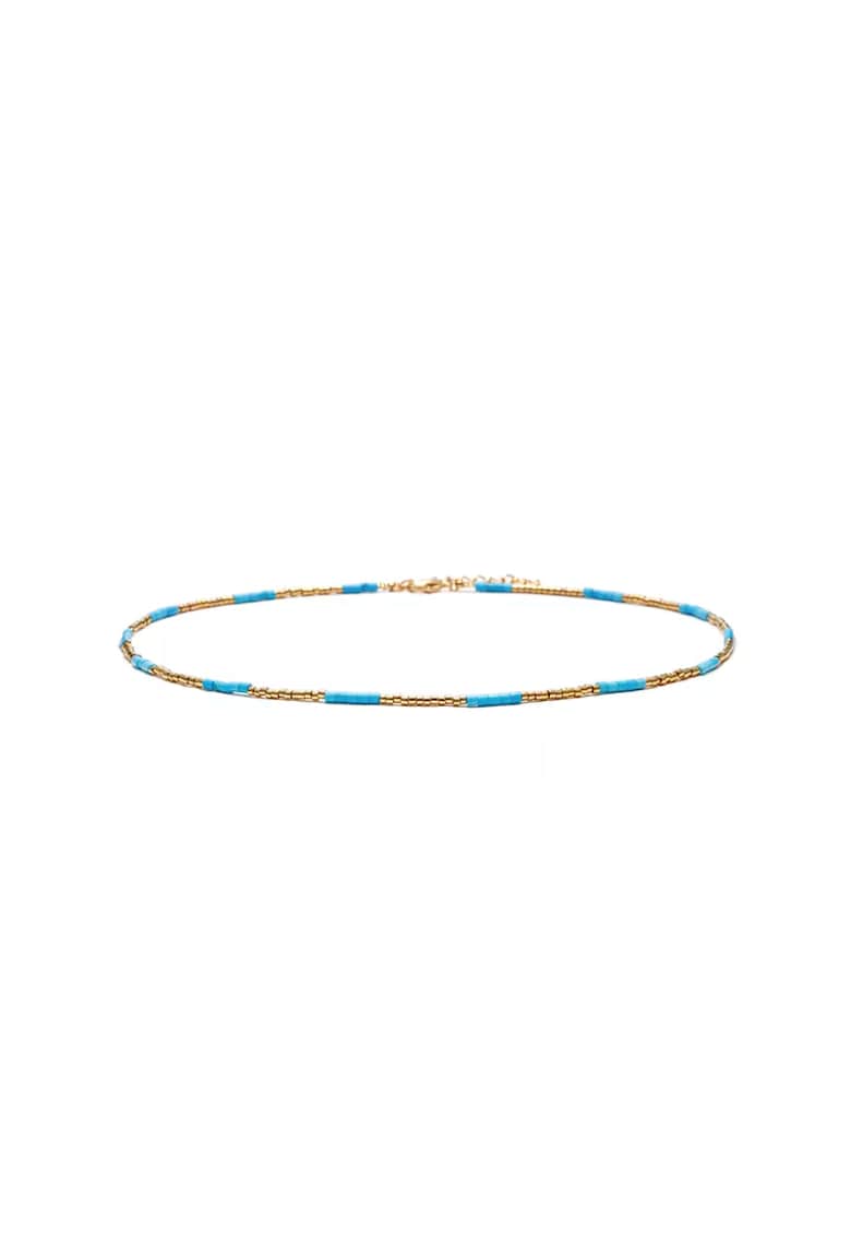 Colier choker placat cu aur 18 K - cu pietre naturale African si Sunstone Miyuki Seed - elegant Vania - 35 cu 4cm - Auriu/Turcoaz