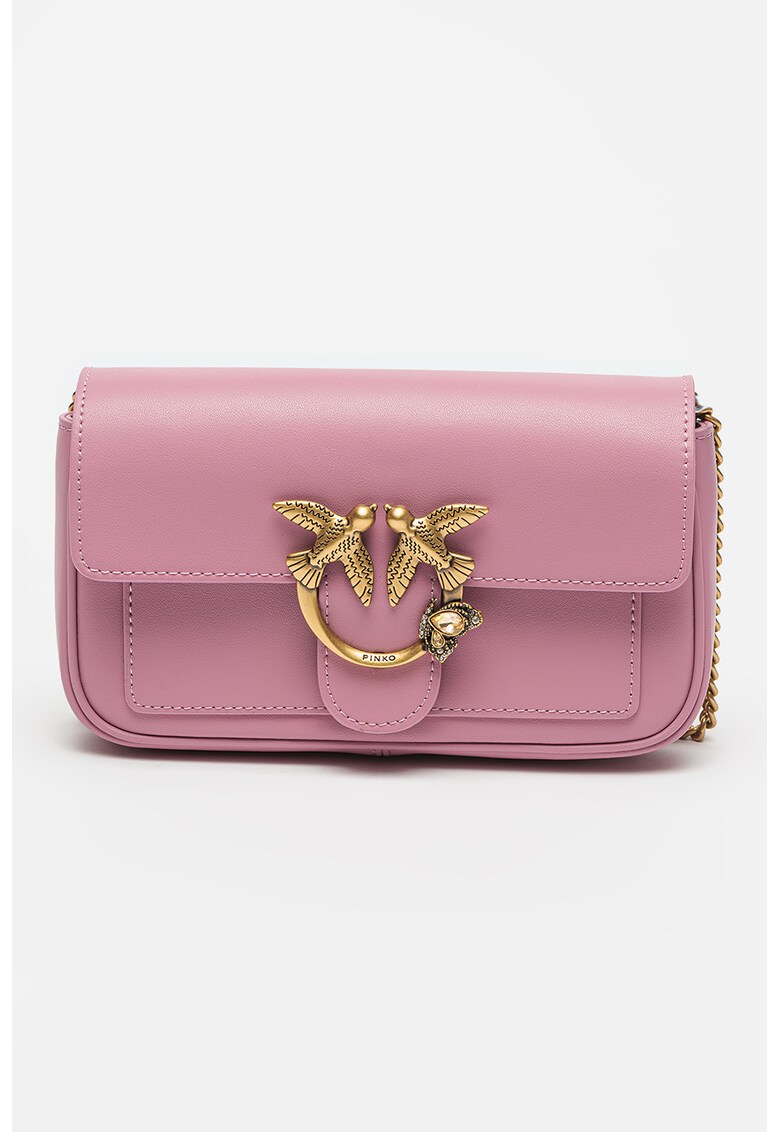 Geanta de piele cu bareta si aplicatie logo Love Pocket Simply