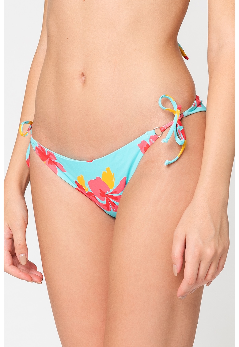 Slip brazilian cu model floral Lina - Albastru aquamarin/Roz inchis