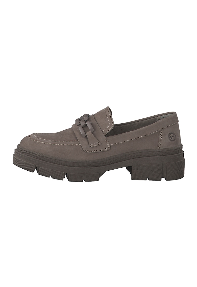 Pantofi loafer de piele cu detaliu lant - Maro taupe