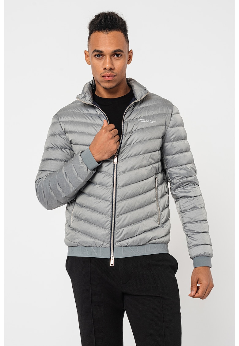 Geaca cu umplutura de puf si aspect matlasat - Gri