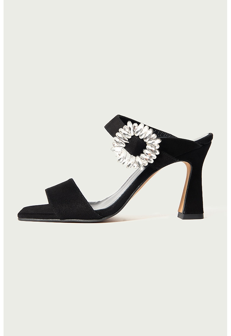 Papuci din piele intoarsa cu toc inalt