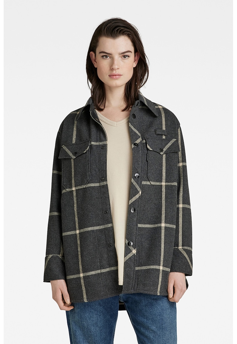 Jacheta-camasa lejera din amestec de lana – cu model in carouri amestec imagine noua