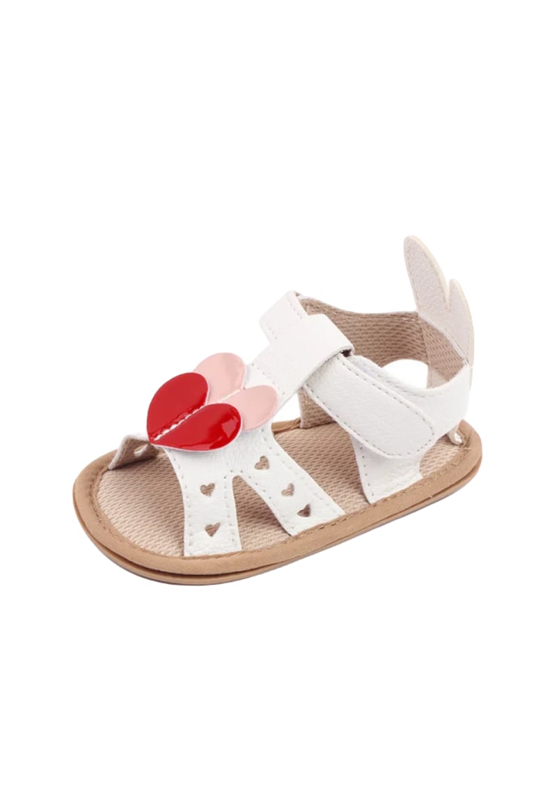 Sandalute Albe Cu Doua Inimioare - Fete