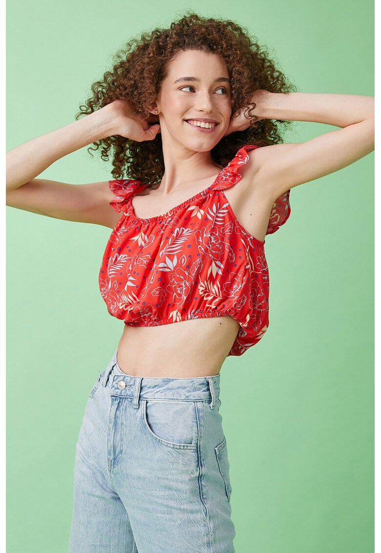 Top crop cu imprimeu floral