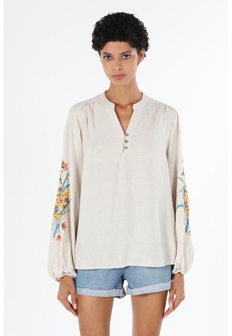 Bluza cu model floral din amestec de in
