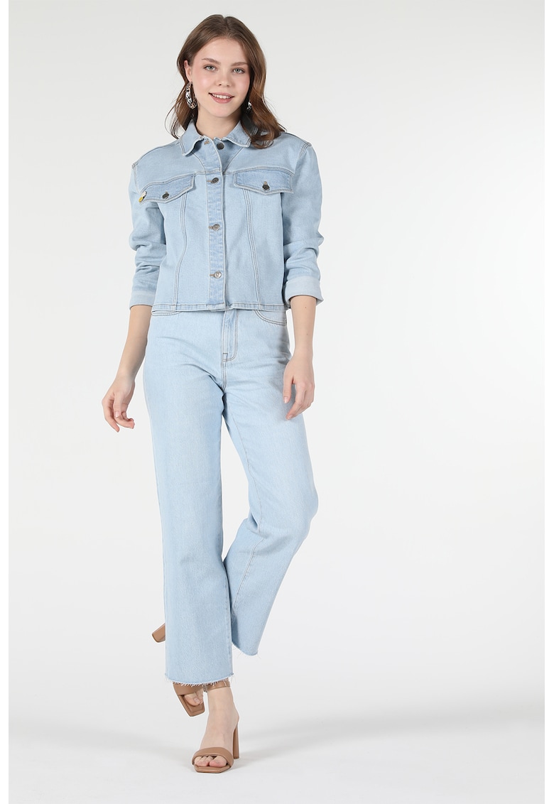 Jacheta crop de denim cu aspect decolorat