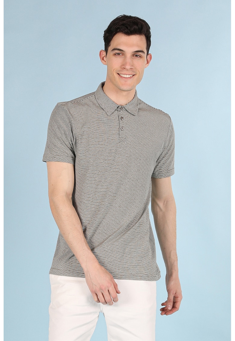 Tricou polo de bumbac cu model in dungi