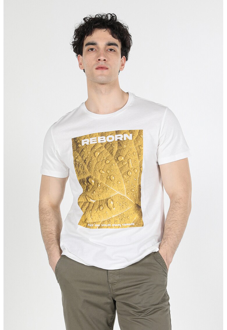 Tricou de bumbac cu imprimeu foto - Alb/Galben inchis