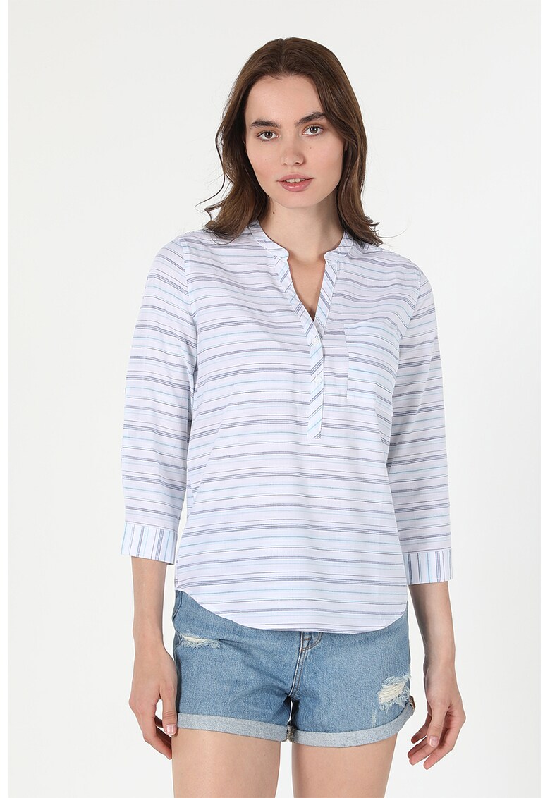 Bluza-tunica cu model in dungi si buzunar pe piept