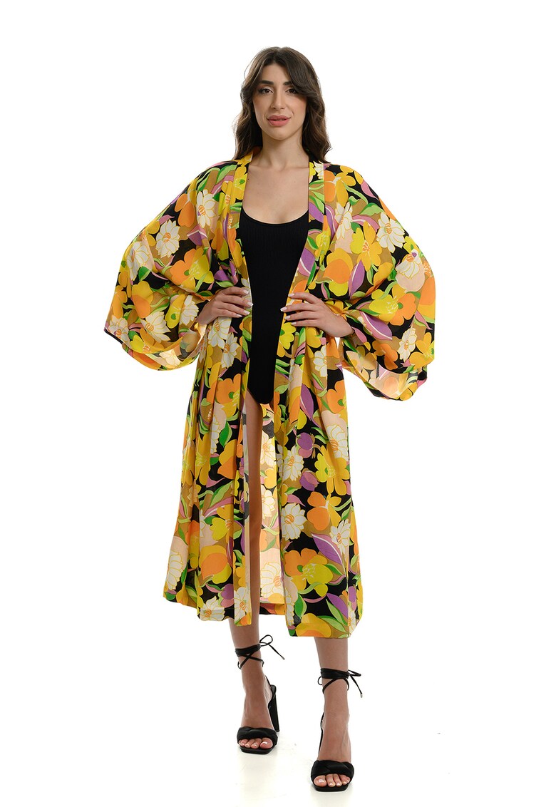 Kimono cu imprimeu floral pentru plaja baie imagine noua gjx.ro