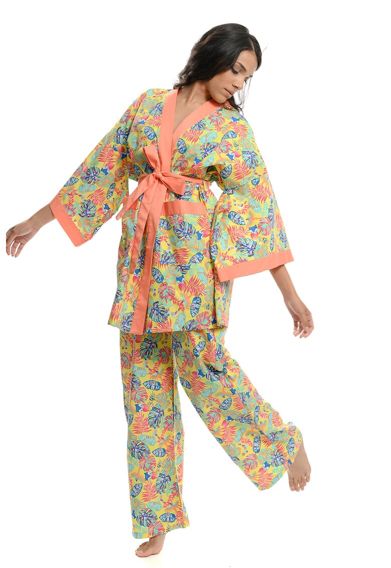 Kimono cu imprimeu tropical pentru plaja