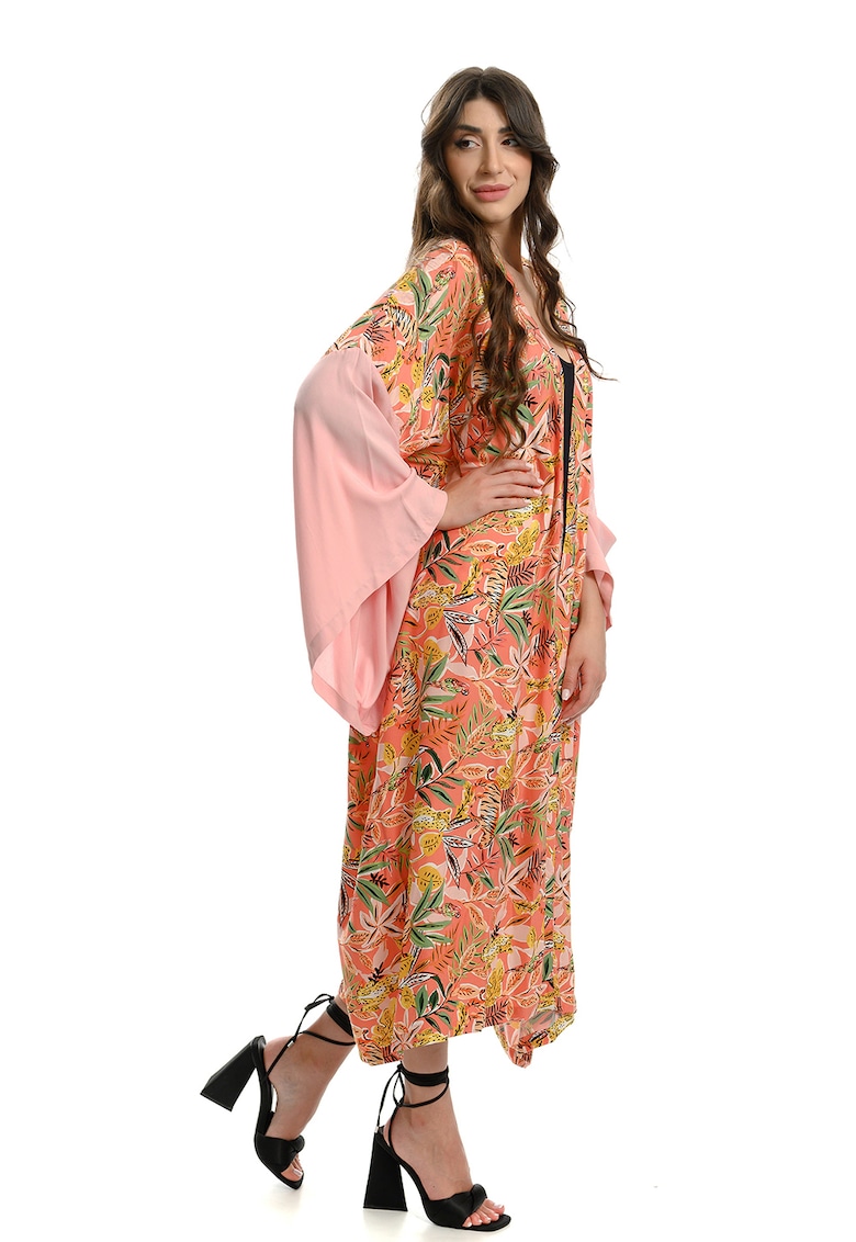Kimono lung cu imprimeu floral pentru plaja