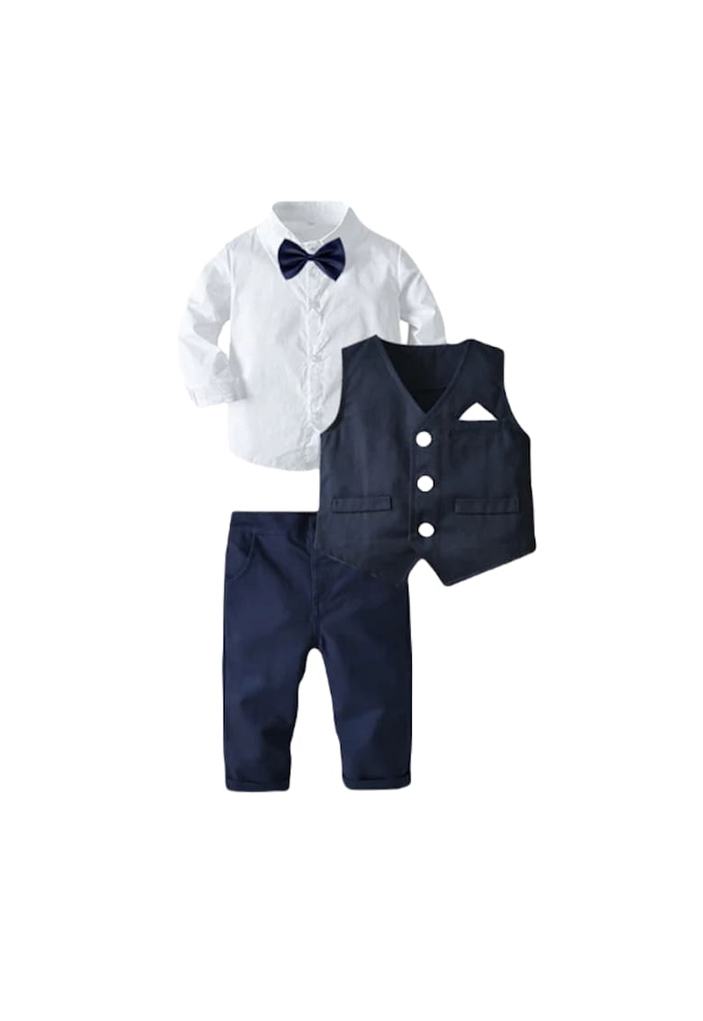 Costum Cu Vestuta Si Papion - Elegant - Baieti - Maneca lunga - Alb/Bleumarin