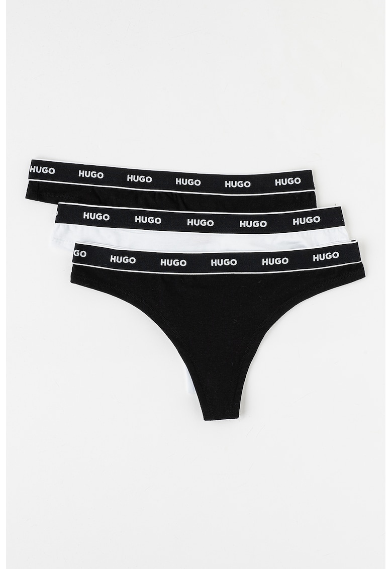 Set de chiloti tanga cu banda logo in talie - 3 perechi