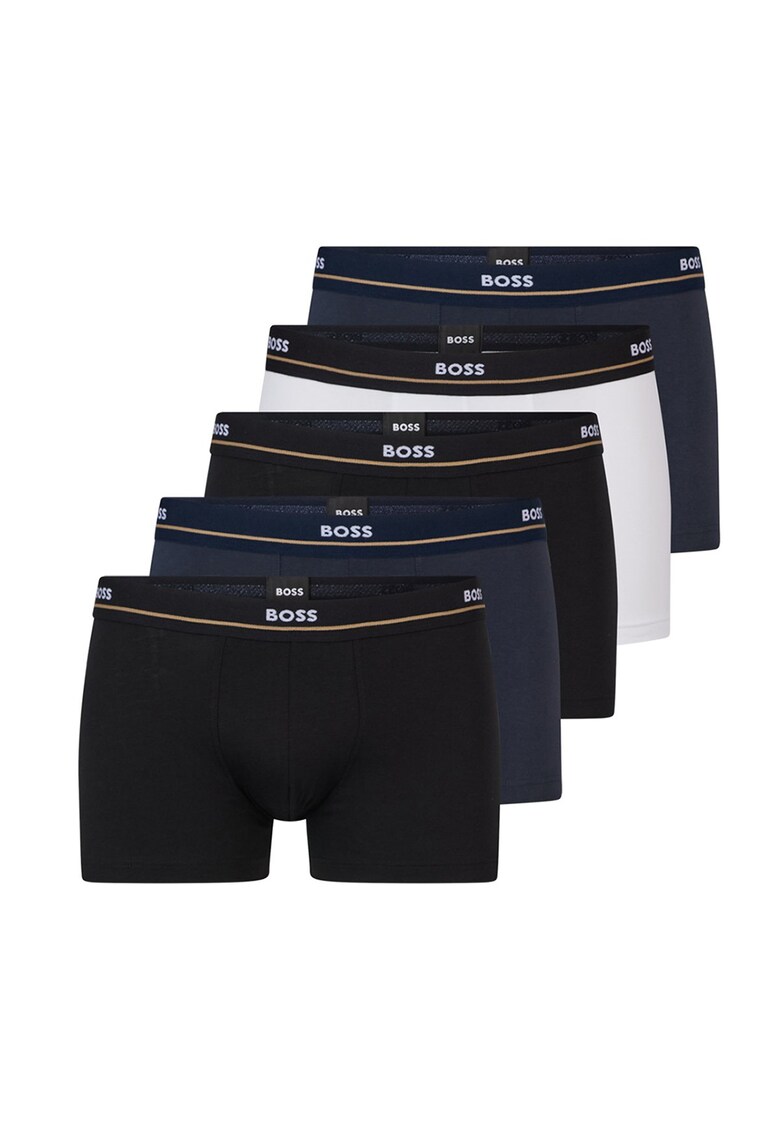 Set de boxeri din amestec de bumbac - cu banda logo in talie - 5 perechi - Alb/Negru