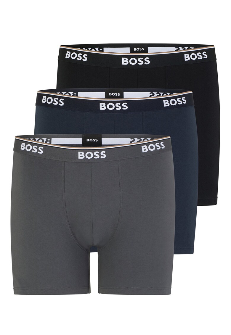 Set de boxeri cu banda logo in talie - 3 perechi - Negru/Albastru inchis