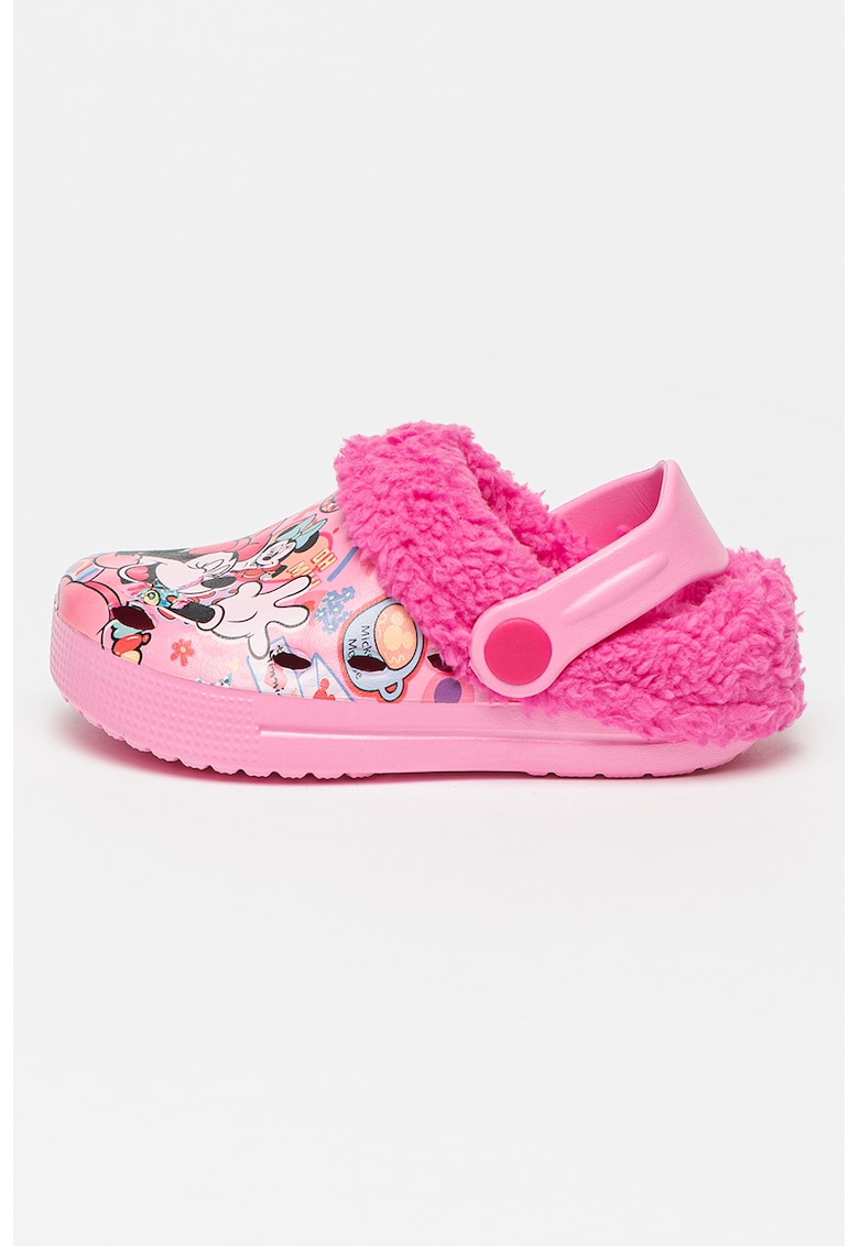 Saboti slingback cu captuseala din material teddy - Negru/Turcoaz/Roz